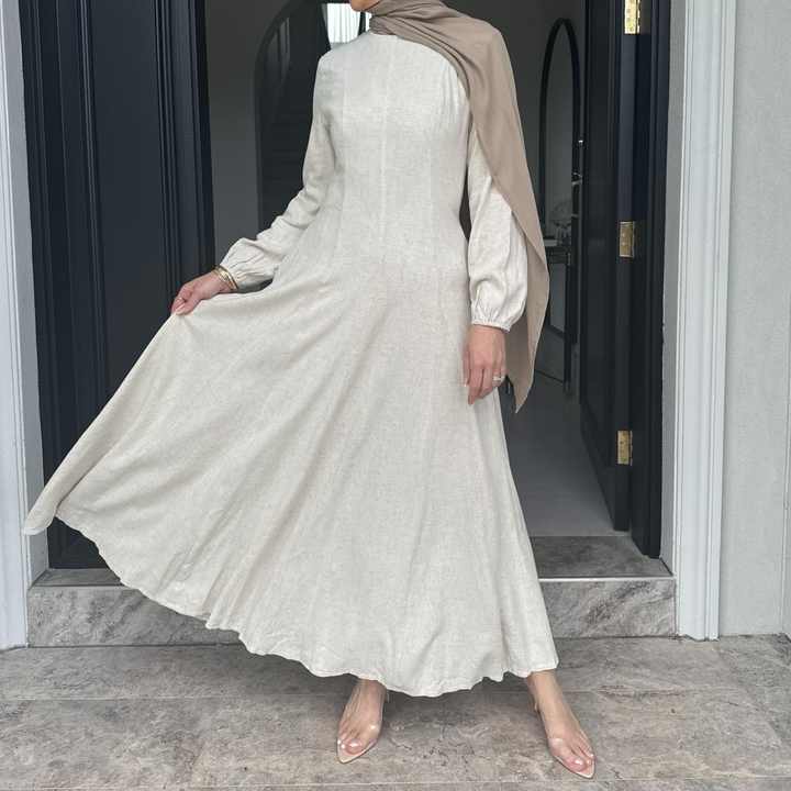 Lujain Balloon Sleeves Linen Abaya